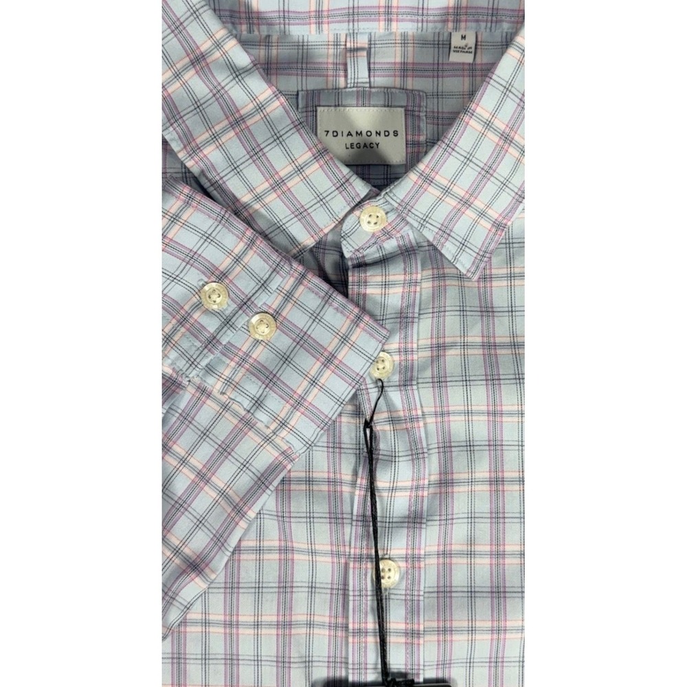 7Diamonds Legacy Mens Dawson Plaid Button Down Shirt Medium Supima Cotton Blend